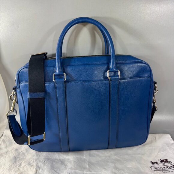 Coach F71681 Slim Cross Grain Men's Leather Briefcase/Handbag/Shoulder Bag, Blue - Picture 4 of 13